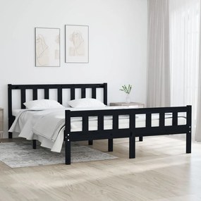 vidaXL Estrutura de cama casal 135x190 cm madeira maciça preto