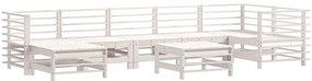 8pcs conjunto lounge jardim c/ almofadões madeira maciça branco