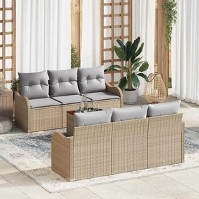Conjunto de Sofás para Jardim vidaXL de 7 Peças com Almofadas Bege Polirattan Acácia