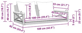 Banco baloiço com almofadões 109x62x40 cm vime PE cinzento
