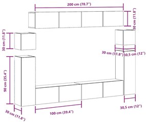 Conjunto de armário TV parede 8 pcs madeira carvalho artisiano