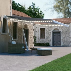 vidaXL Toldo autom. LED e sensor de vento 400x300 cm azul e branco