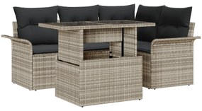 Conjunto de Sofá de Jardim com 5 Peças e Almofadas Cinzento Claro em P