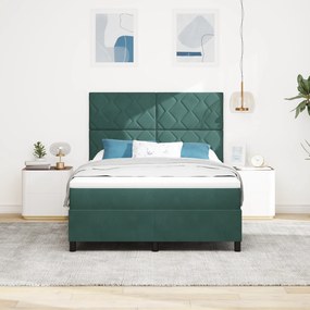 Cama Box com Colchão vidaXL Verde Escuro 140x190 cm Veludo