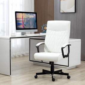 Cadeira de Escritório Giratória 360° com Encosto Alto Altura Ajustável e Função de Inclinação 65x65x102-112,5cm Creme