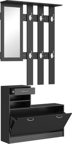 HOMCOM Móvel Cabide de Entrada  com Espelho Cabide e Sapateira Móveis de Entrada de 2 Peças com 6 Ganchos Preto | Aosom Portugal
