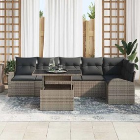 Conjunto de Sofás para Jardim com 7 Peças e Almofadas Cinzas em Rattan