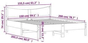 Cama sem colchão 150x200 cm madeira pinho maciça castanho-mel