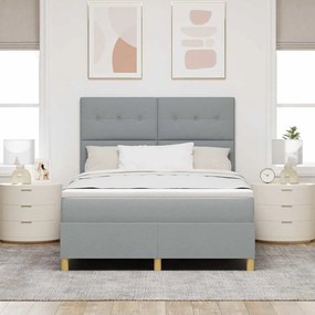 Cama com Estrutura Box Spring e Colchão &amp; Luz LED Cinzento Claro 140x2