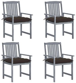 vidaXL Cadeiras de jardim com almofadões 4 pcs acácia maciça cinza