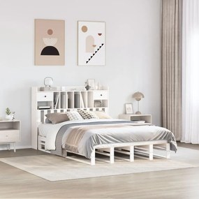 vidaXL Cama com estante sem colchão 160x200 cm pinho maciço branco