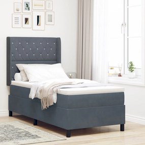 Cama Box Spring com Colchão Cinza Escuro 90x200 cm em Veludo