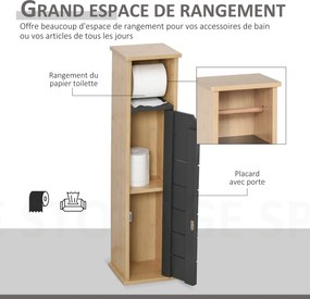 Suporte para papel higiénico 18 x 18 x 75 cm Porta-papel higiénico - 2 níveis, MDF cinzento bambu