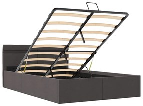 Cama hidráulica c/ arrumação LED 140x200cm tecido cinza-escuro