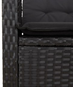 5 pcs conjunto de jantar p/ jardim c/ almofadões vime PE preto