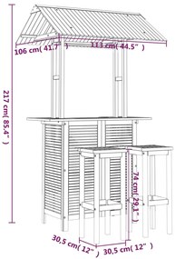 3 pcs conjunto de bar para jardim madeira de acácia maciça