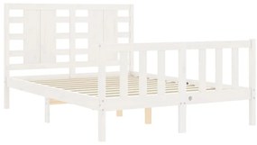 Estrutura de cama de casal com cabeceira madeira maciça branco