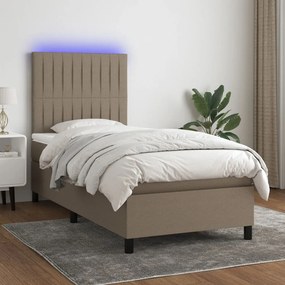 Cama box spring + colchão/LED 90x190cm tecido cinza-acastanhado