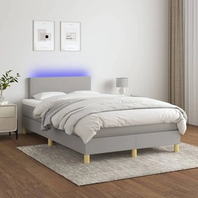 Cama box spring c/ colchão e LED 120x190 cm tecido cinza-claro