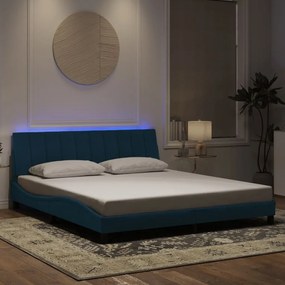 Estrutura de cama c/ luzes LED 180x200 cm veludo azul