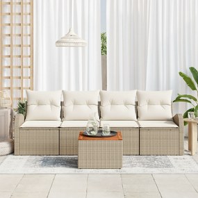 Conjunto de Sofá de Jardim vidaXL com Almofadas Bege Rattan Poliéster