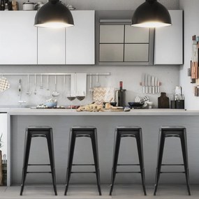 Conjunto de 4 bancos empilháveis de metal com almofadas de borracha e orifício de fixação para cozinha, sala de jantar ou bar 41 x 41 x 76 cm Preto