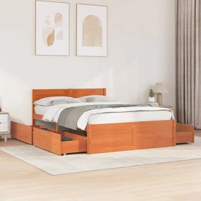 Cama sem colchão 140x190 cm pinho maciço castanho-mel