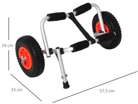 Carrinho de transporte dobrável para caiaque carga 75 kg de alumínio ajuste universal com rodas para barco canoa 57,5x33x24 cm prata