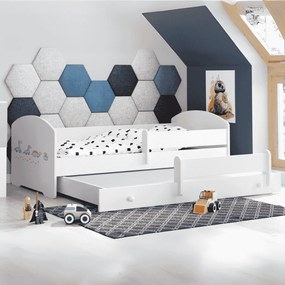 Cama infantil dupla branca LUK dinossauros 160x80 - colchão e estrado incluído