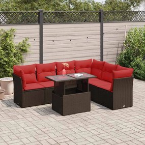 7 pcs conjunto sofás jardim almofadões vime PE/acácia cinzento