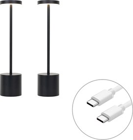 Set of 2 Outdoor Table Lamps Black Incl. LED and Dimmer Rechargeable - Dupont
