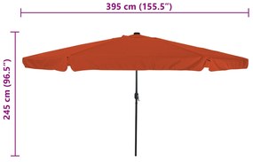 Parasol de Jardim vidaXL com Luzes LED ø395x245 cm Terracota