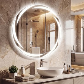 Espelho LED redondo de 70 cm para casa de banho, com luzes em 3 cores, antiembaciamento e luz traseira regulável, prateado