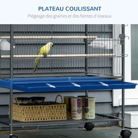Gaiola para Aves com Suporte, 78 x 52 x 132 cm, 4 Poleiros em Madeira, Cinzento-escuro
