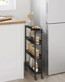 Carrinho cozinha estreito 13 x 45,4 x 77 cm com 4 prateleiras e pega em preto