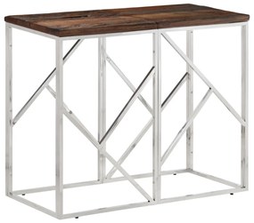 Mesa consola aço inoxidável/madeira ferroviária maciça prateado