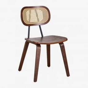 Pack De 2 Cadeiras De Jantar Em Madeira E Rattan Kaylia Madeira Escura & Madeira Escura - Sklum