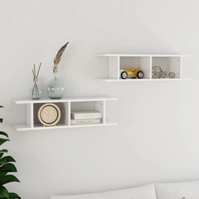vidaXL Estantes de parede 2 pcs 78x18x20 cm madeira branco brilhante