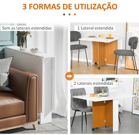 Mesa de Sala de Jantar Dobrável com Rodas Mesa Multifuncional para Sala de Jantar 120x80x73cm Branco e Teca