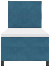 Cama Box Spring com Colchão e LED Azul Escuro 90x190 cm Veludo