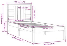 Estrutura de cama 100x200 cm madeira maciça preto