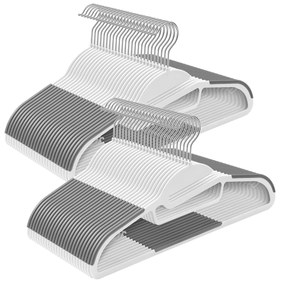 Conjunto de 50 cabides de plástico SONGMICS, cabides com abertura em U, antiderrapantes, economizadores de espaço, 0,5 cm de espessura, 41,5 cm de comprimento, gancho giratório de 360°, branco e cinza escuro CRP041W04
