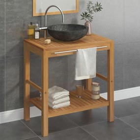 vidaXL Armário de casa de banho teca maciça + lavatório mármore preto