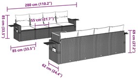 9 pcs conjunto de sofás p/ jardim c/ almofadões vime PE preto