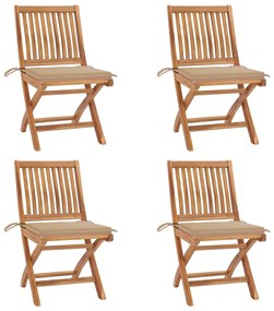 vidaXL Cadeiras de jardim dobráveis c/ almofadões 4 pcs teca maciça