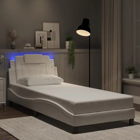 Estrutura de cama c/ luzes LED 80x200cm couro artificial branco