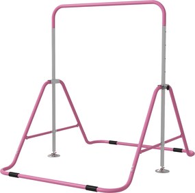 HOMCOM Barra de Ginástica para Crianças Dobrável com Altura Ajustável para Treino em Casa 154x106,2x88,5-128,5 cm Rosa | Aosom Portugal
