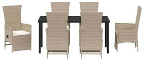 Conjunto de Cadeiras de Jardim Reclináveis 7 pcs Bege