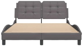 Estrutura cama c/ luzes LED 140x190 cm couro artificial cinza