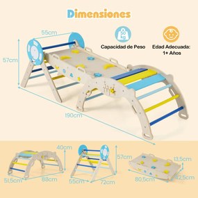 Conjunto triangular 8 em 1 de escalada para bebés com rampa, escada e arco de escalada Montessori de madeira Macaron